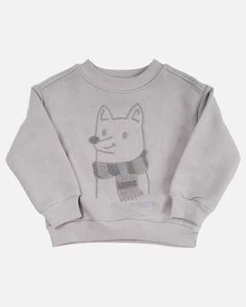 Свитшот на флисе серый с объемным волком для мальчика, Tuffy, 4-5 лет фото