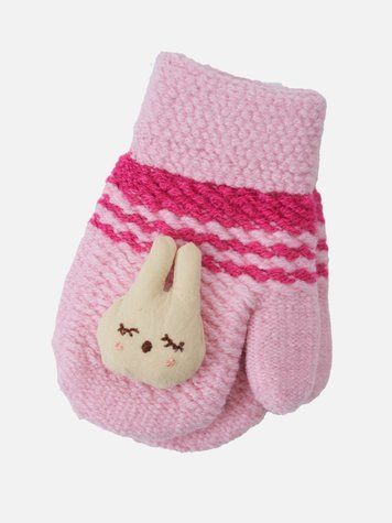 Варежки розовые с фуксией и игрушкой зайчиком для девочки, Kitti, 1-3 года фото