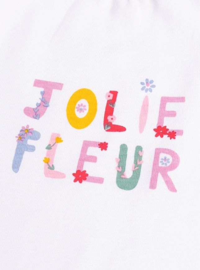Набір боді майки 2 шт білі з квітками та з написом Jolie Fleur для дівчинки, Du Pareil.. au meme, 3 міс фото