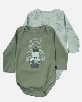Боди 2 шт хаки и зеленое с мишками с бантом для мальчика, Miniworld, 3-6 мес фото