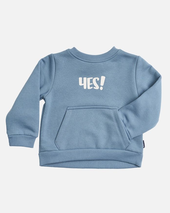 Костюм блакитний на флісі: світшот з написом YES! та кишенею та штани зі швом з написом OK! для дітей, Tuffy, 3-4 роки фото