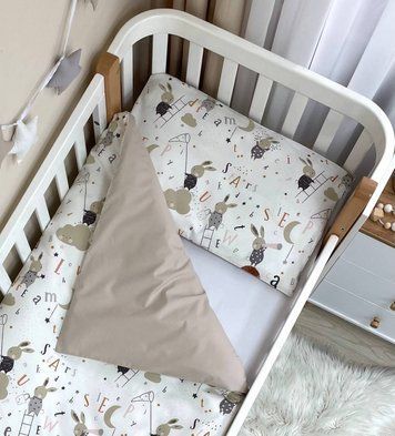 Змінна постіль Baby Mix Зайці на драбинці бежевий для немовлят, MSonya фото