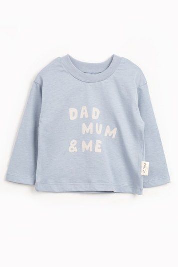 Лонгслив голубой с надписью dad mum and me для мальчика, Vauva, 9-12 мес фото