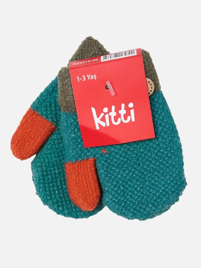 Рукавиці зелені з хакі та помаранчевим пальчиком для дітей, Kitti, 1-3 роки фото