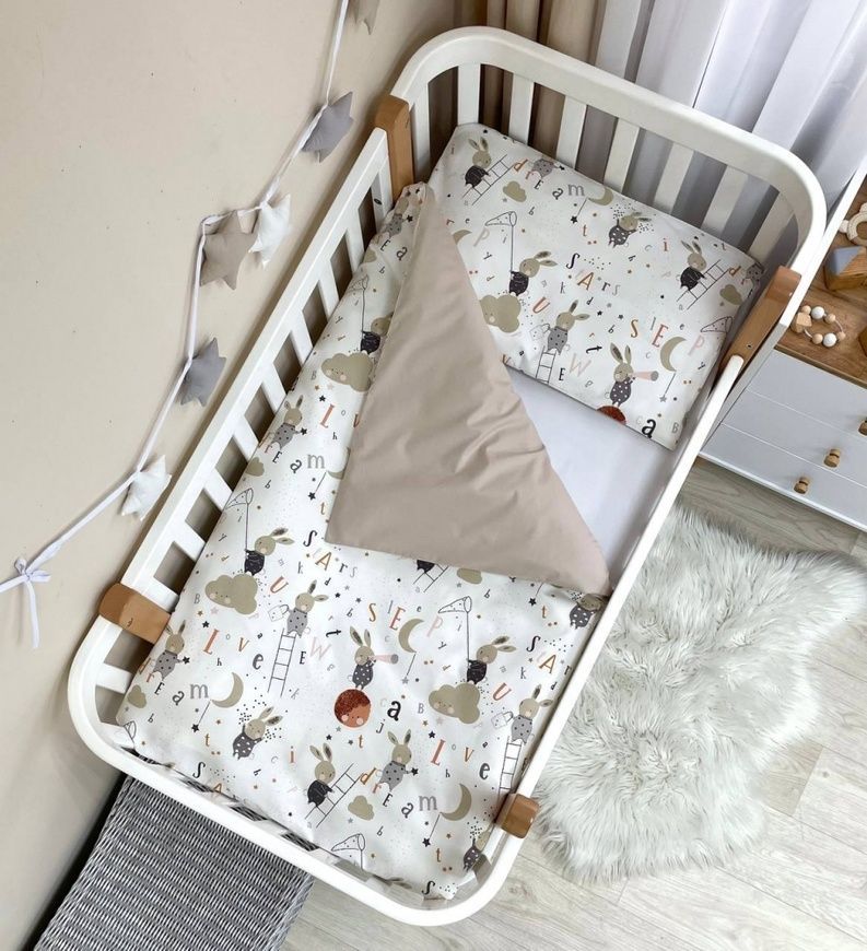 Змінна постіль Baby Mix Зайці на драбинці бежевий для немовлят, MSonya фото
