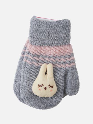 Варежки серые с розовым и игрушкой кроликом для девочки, Kitti, 1-3 года фото