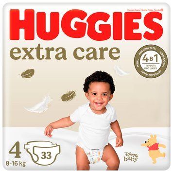 Підгузки Huggies Extra Care, розмір 4 (8-16 кг), 33 шт. фото