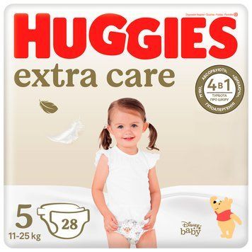 Підгузки Huggies Extra Care, розмір 5 (11-25 кг), 28 шт. фото