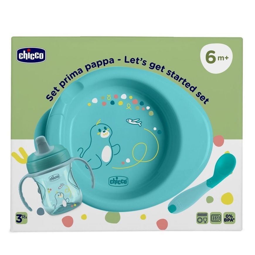 Набор посуды "Set Prima Pappa" голубой для младенцев, Chicco, 6 мес+ фото