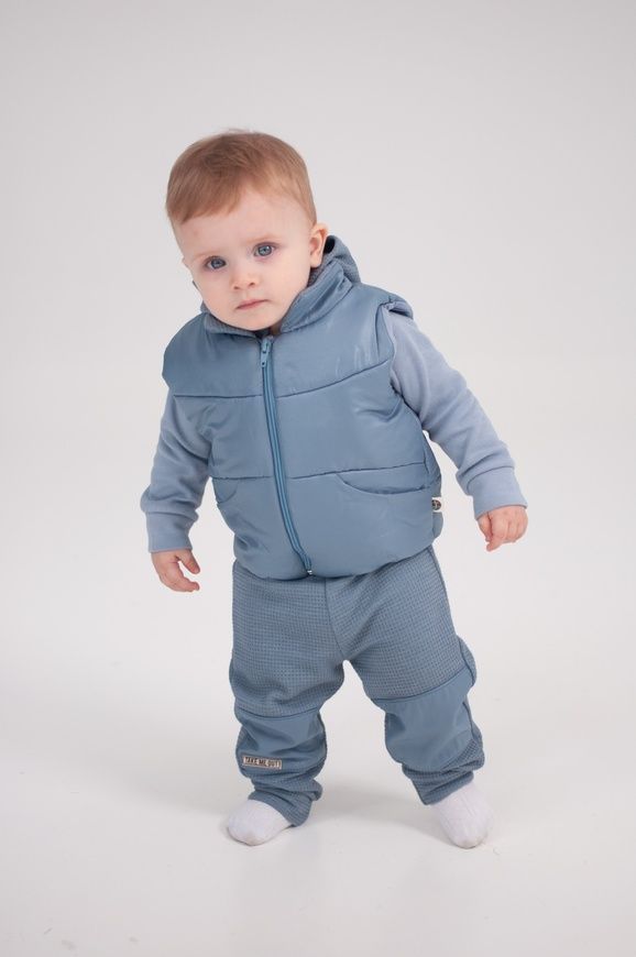 Костюм голубой с худи, штанами и жилеткой для мальчика, Hippil baby, 6-9 мес фото