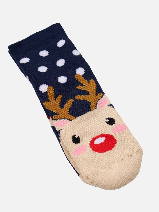 Носки махровые 3 пары: темно-синие и бежевые новогодние для детей, Defne, 1-3 года фото