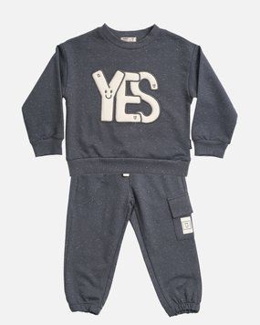 Костюм графітовий у цяточку: світшот з нашивкою YES та кишенею та штани з кишенею для дітей, Tuffy, 4-5 роки фото