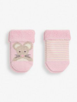 Набір теплих шкарпеток з мишеням 2 шт для немовлят, JoJo Maman Bebe, 0-6 міс фото