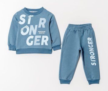 Костюм блакитний: світшот з написом STRONGER та штани з написом для хлопчика, Tuffy, 2-3 роки фото