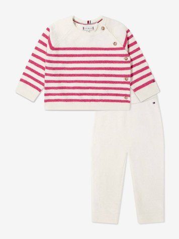 Костюм свитер и штаны молочный с розовой полоской для девочки, Tommy Hilfiger, 9 мес фото