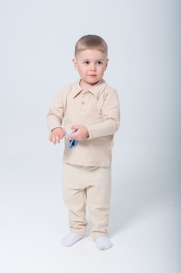Костюм бежевий: світшот-поло та штани для немовлят, Vauva, 9-12 міс фото