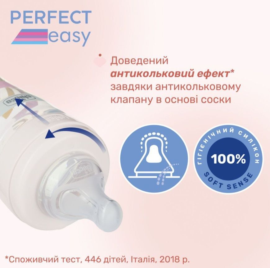 Пляшка пластикова "Perfect Easy" соска силіконова, повільний потік для немовлят, Chicco, 150 мл, 0 міс+ фото