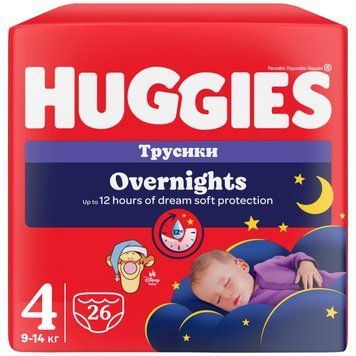 Подгузники-трусики Huggies Overnight 4 (9-14 кг), 26 шт. фото