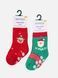 Носки махровые 2 пары: зеленые с сантой xmas и красные с оленем со стопиками новогодние для младенцев, Defne, 6-12 мес