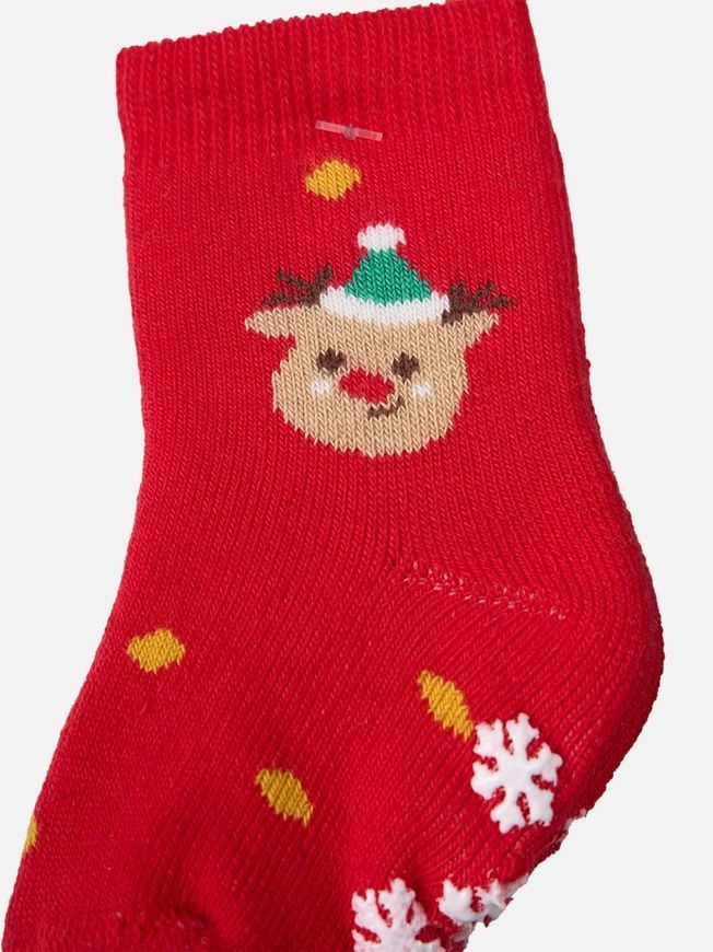 Носки махровые 2 пары: зеленые с сантой xmas и красные с оленем со стопиками новогодние для младенцев, Defne, 6-12 мес фото