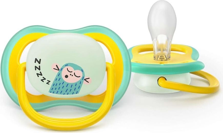 Пустушка Ultra Air Нічна блакитно-жовта для немовлят, PHILIPS Avent, 18 міс+ фото