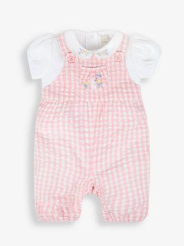 Комбінезон в клітинку й бодік для дівчинки, JoJo Maman Bebe, 3-6 міс фото