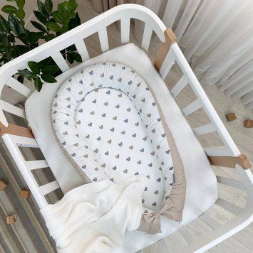 Кокон Baby Design Сердечки серо-бежевые для младенцев, MSonya фото