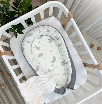Кокон Baby Design Облачка серые с месяцем для младенцев, MSonya фото