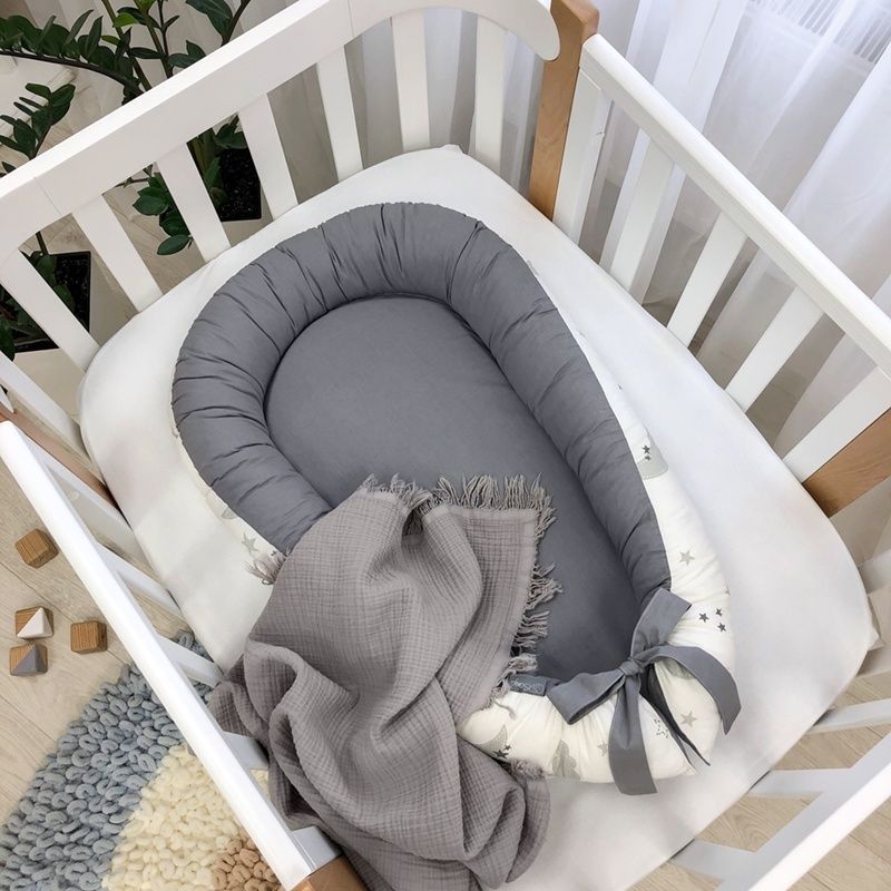 Кокон Baby Design Облачка серые с месяцем для младенцев, MSonya фото