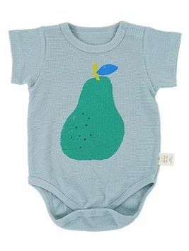 Боди футболка голубое с зеленой грушей для младенцев, Rice&Sky, 3-6 мес фото