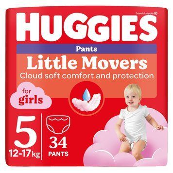 Трусики-подгузники Huggies Little Movers Pants Jumbo 5 (12-17 кг) для девочек, 34 шт. фото