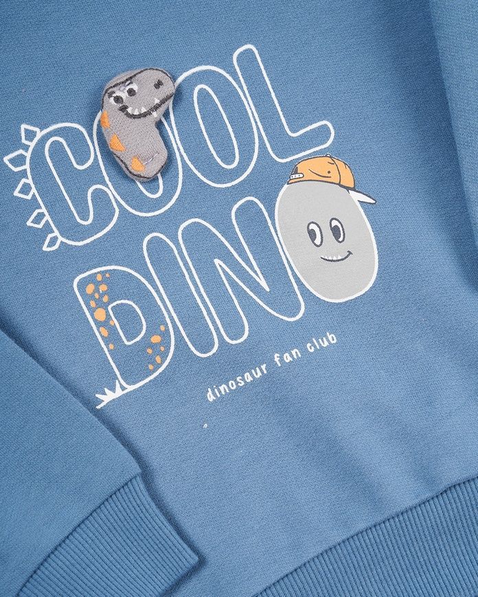 Свитшот синий на кнопочках cool dino с серыми динозавриками для мальчика, Tuffy, 6-9 мес фото