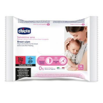 Салфетки для груди очищающие Chicco, 16 шт. фото