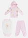 Комплект рожевий у рубчик: боді молочне з ромашкою, повзунки та бомбер з ромашками на капюшоном для дівчинки, B&B baby, 1 міс